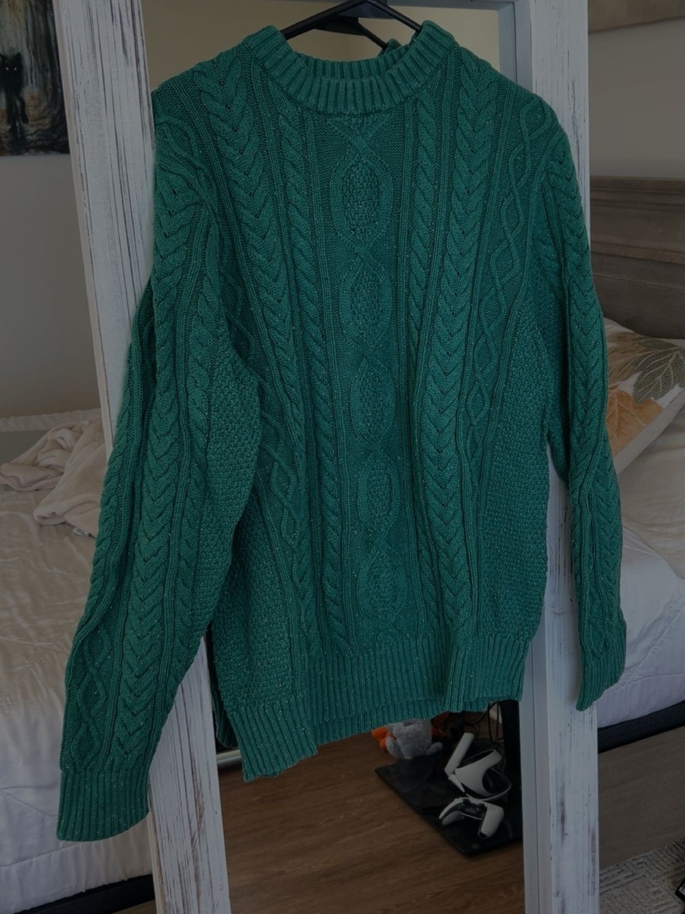 L.L. Bean Men's Green Cable Crewneck Sweater
